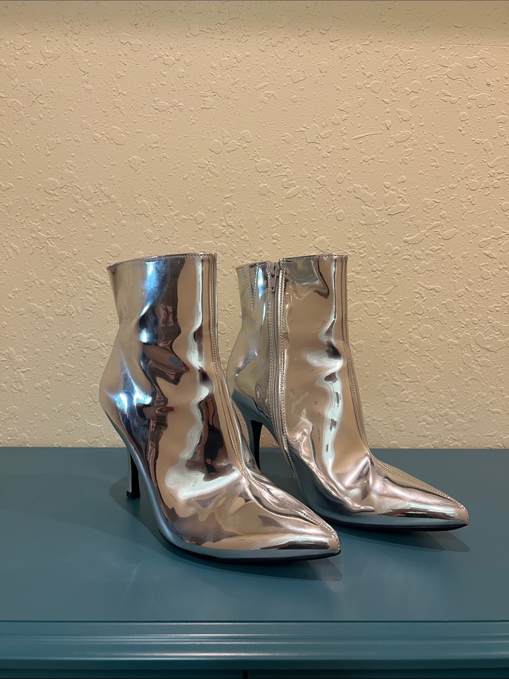 a new day Silver Mirror Patent Pointed-Toe Ankle Boots